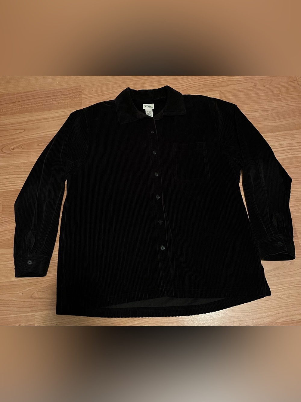Vintage 90s LL Bean Gorpcore Granola Black Wide Wale Corduroy Shirt Womens Large